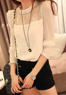 Clothes new arrival women's royal vintage stand collar lace princess chiffon shirt 2 mushroom