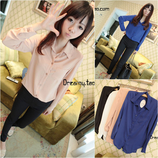 Clothes spring 2013 women's mushroom fashion unisex sexy pocket slim curviplanar chiffon shirt