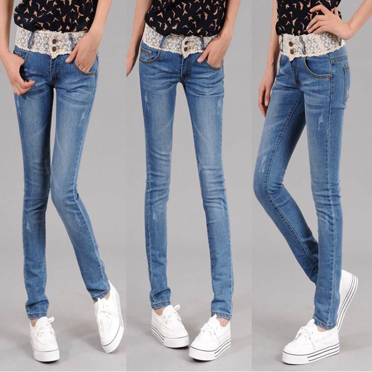 Clothes women's 2013 spring elastic lace skinny denim pants mere loin trousers mushroom