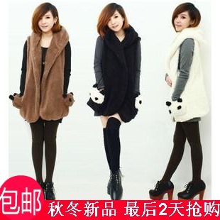 Clothes women's autumn new arrival mushroom wool sweater vest with a hood plush panda medium-long outerwear