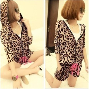 Clothes women's mushroom fashion at home two ways leopard print set sleepwear ,Free shipping