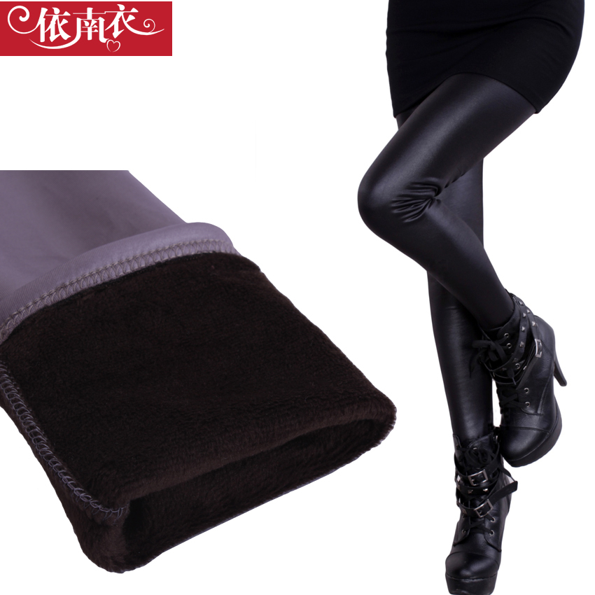 Clothing 2012 autumn and winter card brushed thickening goatswool ankle length legging boot cut jeans faux leather pants warm