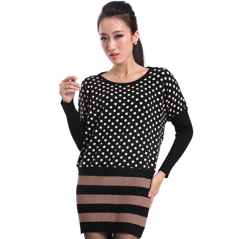 Clothing 2012 autumn and winter medium-long basic sweater dress faux two piece dot slim women's