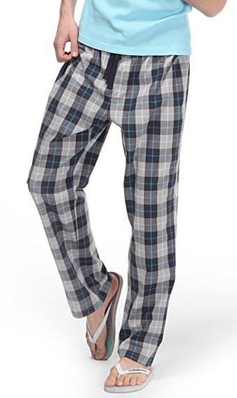 Clothing 2012 autumn and winter men's derlook drawstring 100% cotton brushed plaid pajama pants trousers thickening