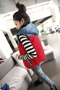 Clothing 2012 casual patchwork denim hooded plus cotton all-match color block vest