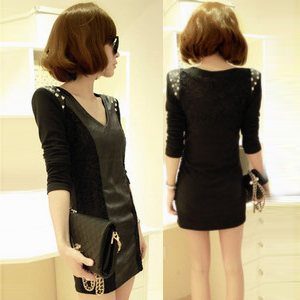 Clothing 2012 slim sexy slim hip leather skirt lace basic skirt