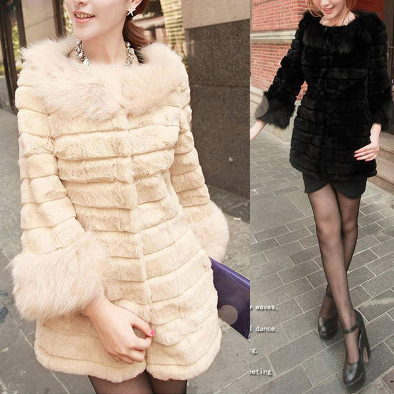 Clothing 2012 winter faux patchwork medium-long stripe high quality fur coat