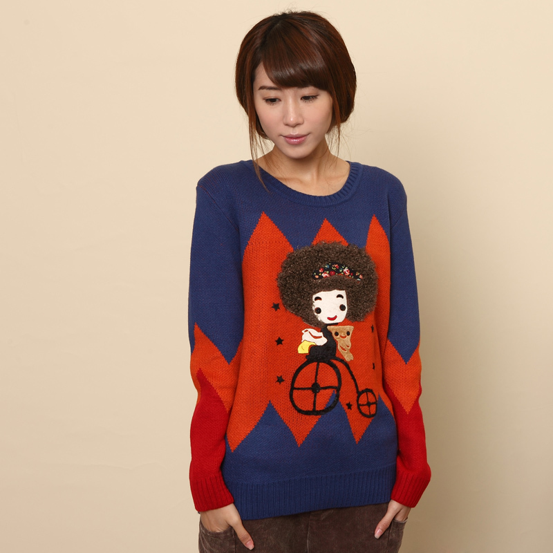 Clothing 2013 women's fresh formal all-match doll applique thick sweater free shipping