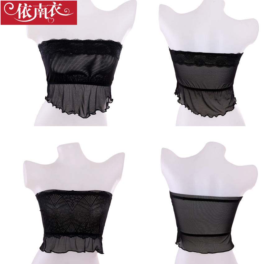 Clothing black white full lace nylon short design women's underwear basic tube top bra tube top