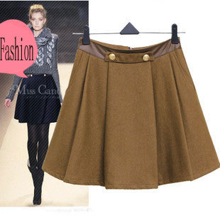 Clothing European Style Autumn&Winter A-line Skirt Plus Size PU leather Waist Woolen Skirt for Women ABC