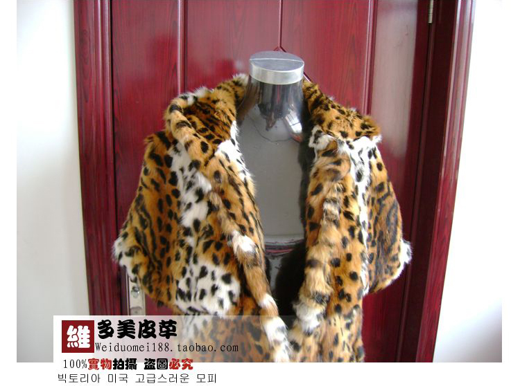 Clothing full leather leopard print cape-style vest hat double faced wool fur coat