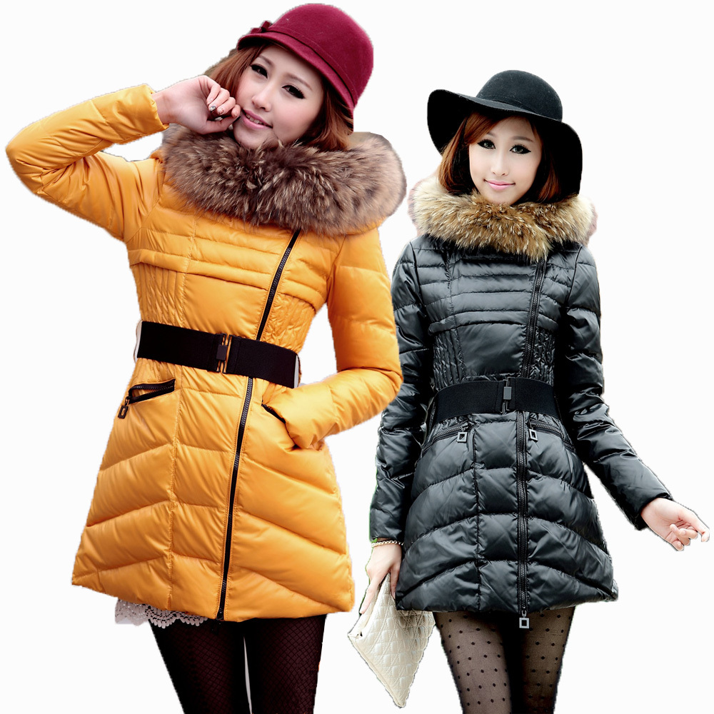 Clothing large raccoon fur belt slim thickening with a hood medium-long down coat