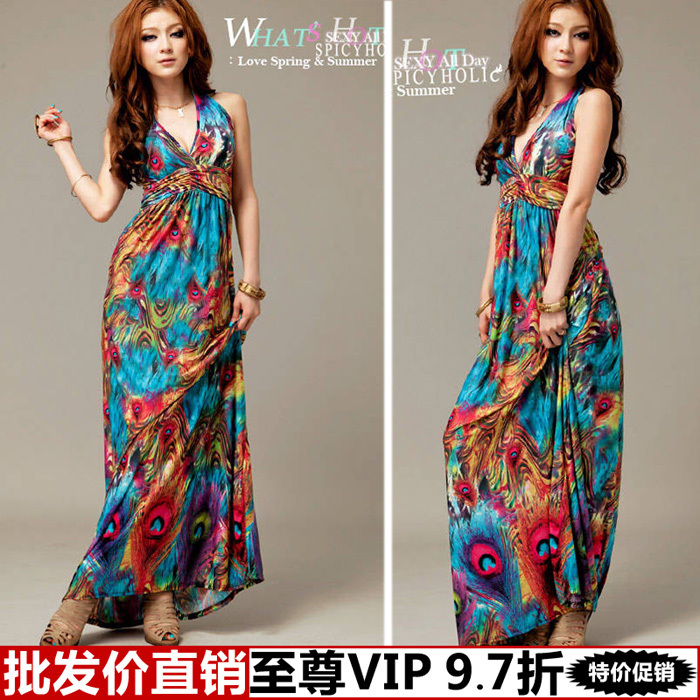 Clothing lh4c98126 clothes bohemian oil paint sexy full dress