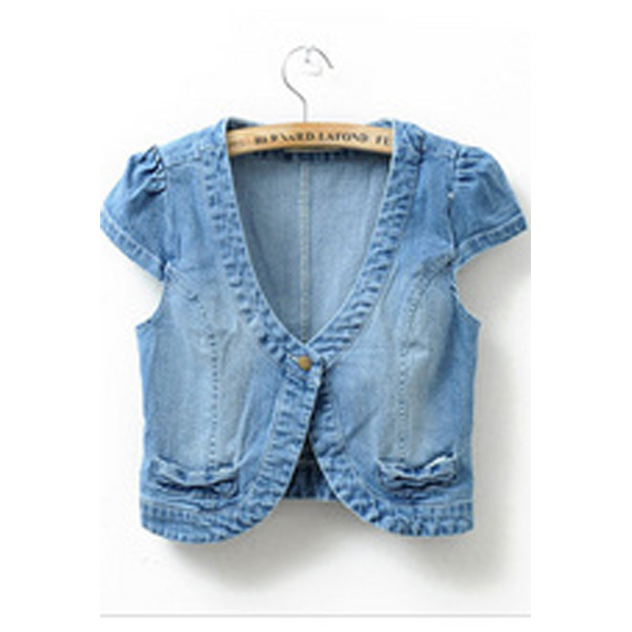 Clothing new arrival women's water wash short-sleeve all-match denim vest shrug short design vest female