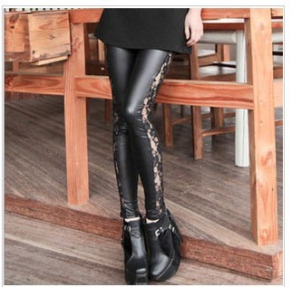 Clothing side upset and velvet bud silk imitation leather splicing backing pants nine minutes of pants warm trousers