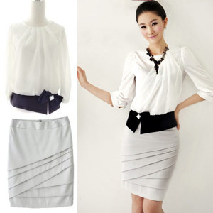 Clothing spring and summer women's 0l work wear women's set medium skirt set stz205