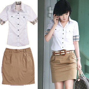 Clothing spring and summer women's set skirt work wear professional set with belt stz203