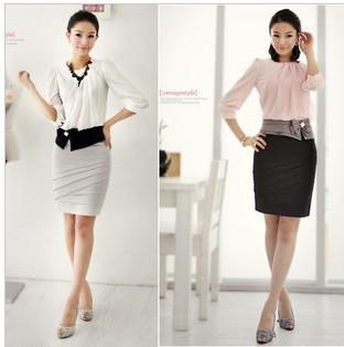 Clothing summer half sleeve white-collar female set dresses 2 piece set dress ml936