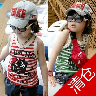 Clothing summer little boys clothing girls clothing baby vest t-shirt 100% stripe cotton summer vest