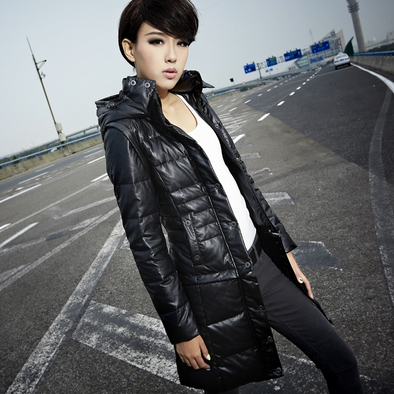 Clothing the disassemblability design thickening long down coat outerwear leather 21y4232