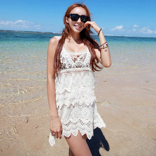 Coastal beach free shipping Handmade crotch bikini beach dress heliosphere skirt loose lace tank dress shirt skirt