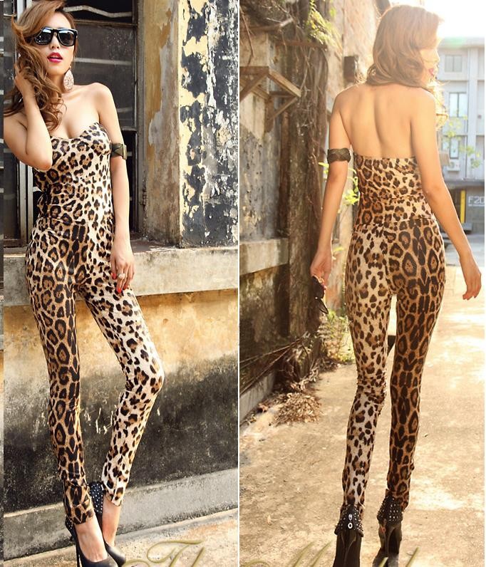 Coco Strapless Leopard Printed Tendy Sexy Tight HOT Tube Jumpsuit