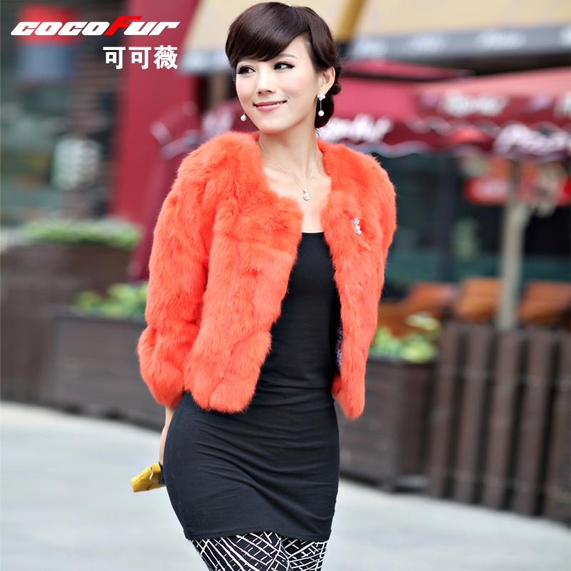 Cocoa rabbit fur coat 2012 fur short design women's ca1201