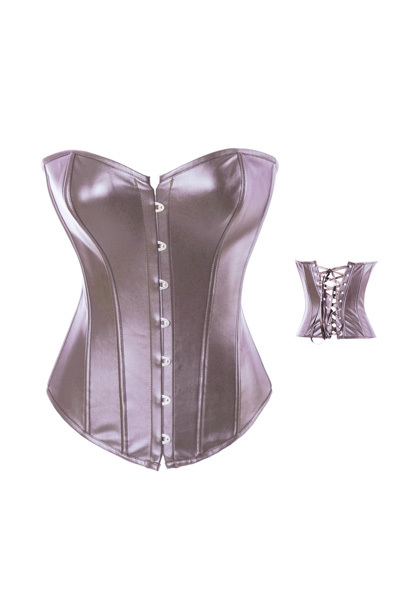 Coffee Leather Long Line Overbust Corset LB1166K