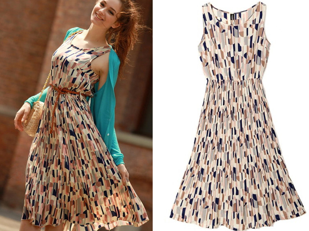 Collar  long sleeve geometric printing  shirt dress long dress summer/spring dress