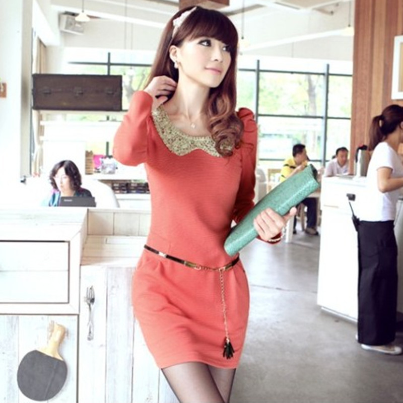 College wind classic knitting cultivate one's morality temperament joker collect waist dress  L110