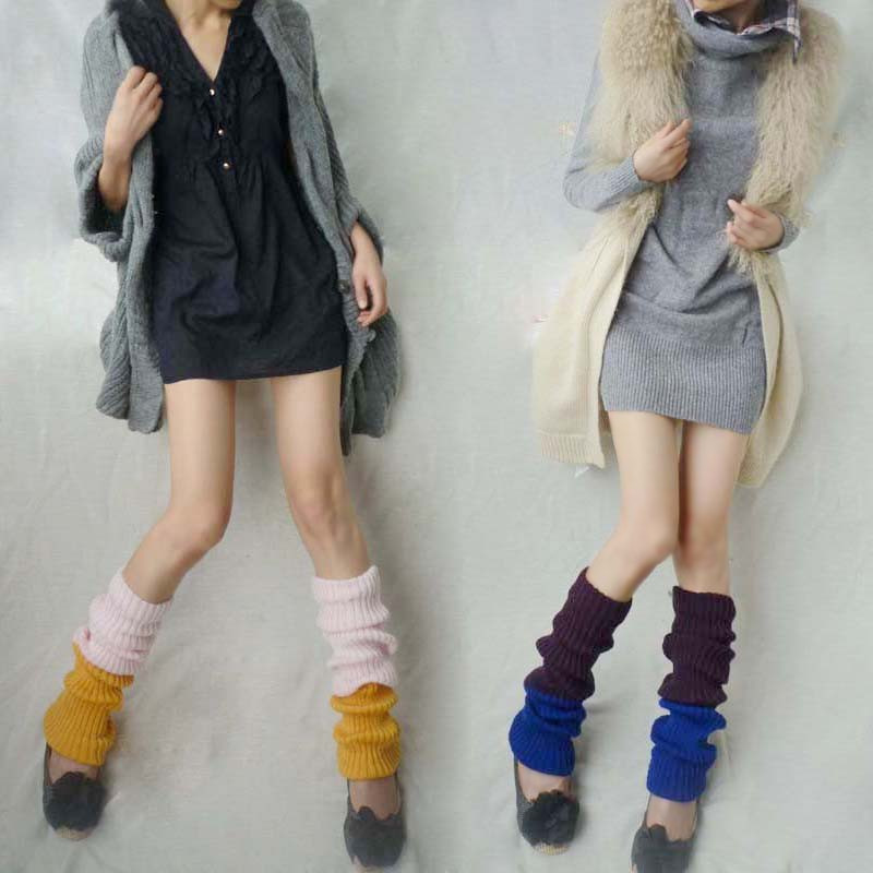 color block decoration yarn knee-high pile ankle sock candy color  kneepad socks