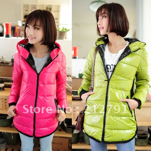 color block decoration zipper with a hood zipper thermal women's down wadded jacket female down coat