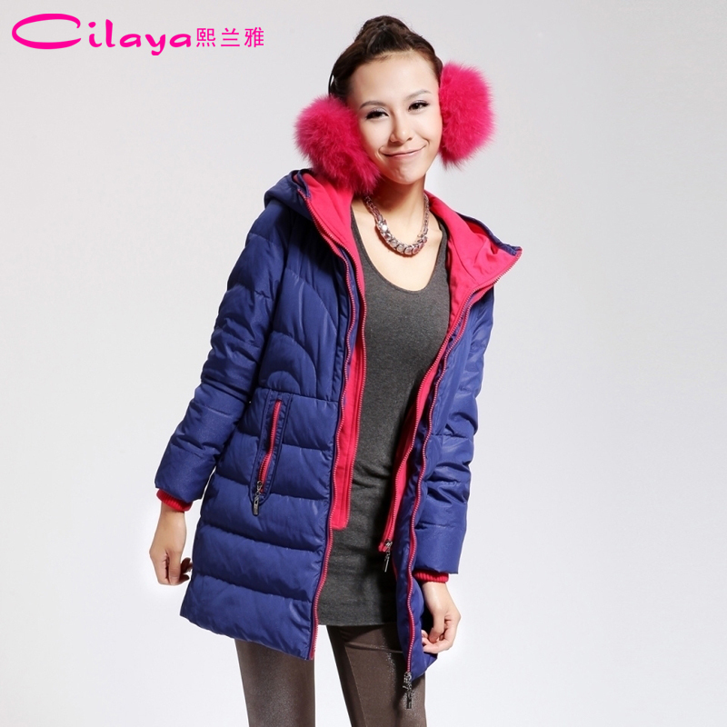 Color block zipper thin medium-long slim down coat female 11701