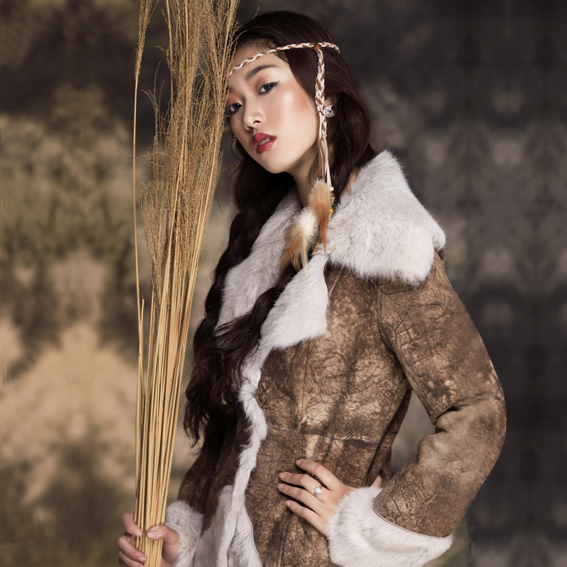 Color original design trend women's national rabbit fur outerwear fur coat