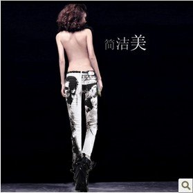 Color Pencil Pants Feet Pants Jeans Candy Colored Korean Trend Painting Printing Show Thin Women Jeans Free Shipping