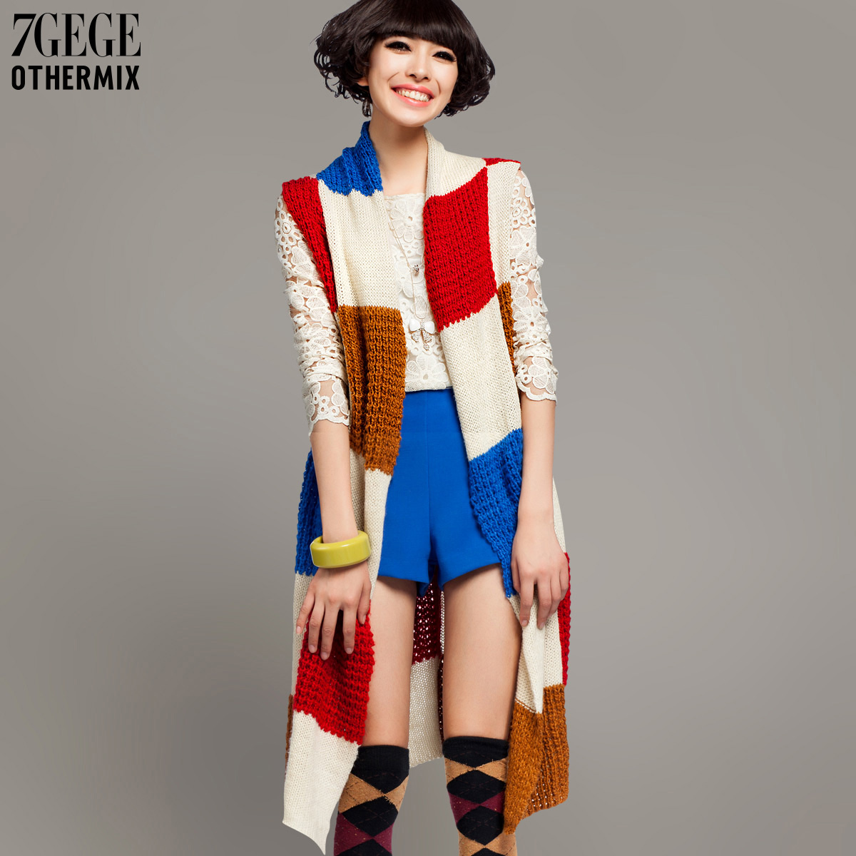 Colorant match coarse knitting multiple sweater long vest female