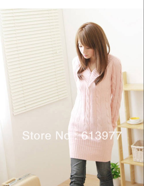 colorful fashion free shipping V-NECK TUNIC KNIT WEAR PULLOVER SWEATER DRESS