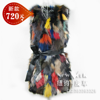 Colorful fox fur V-neck fur outerwear medium-long vest vest