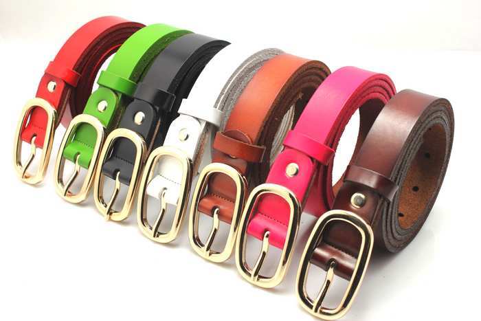 Colorful ladies genuine leather thin belt ,candy color pin buckle belt,adjustable belt