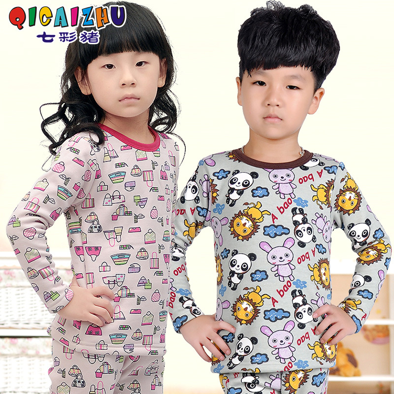 Colorful pig children's clothing 2012 winter thickening plus velvet child thermal underwear set f-5058