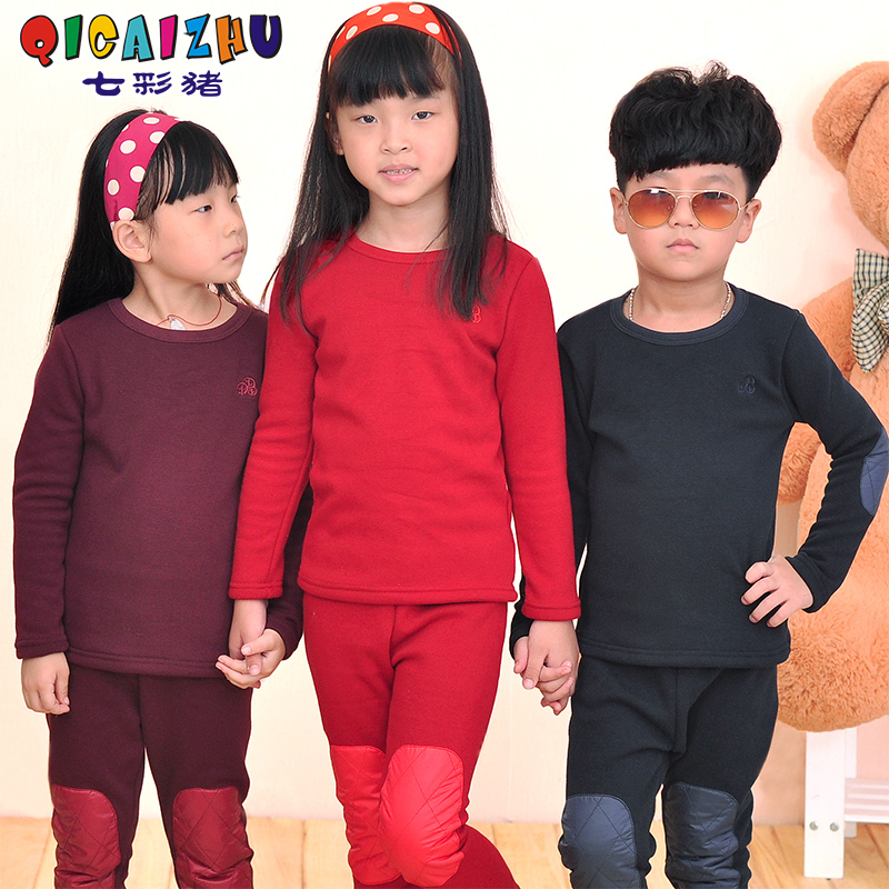 Colorful pig children's clothing male child female child 2012 plus velvet thickening child thermal underwear set