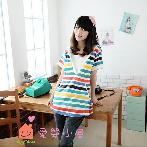 Colorful stripe 1 maternity short-sleeve T-shirt all-match fashion maternity top xyc106