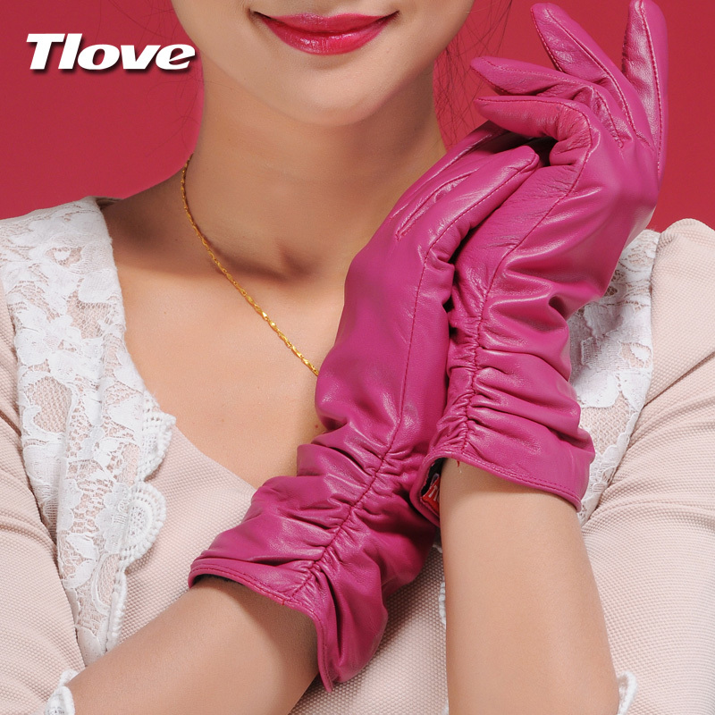 Colorful tlove women's gloves thermal genuine leather medium-long thickening fashion sheepskin gloves hot-selling