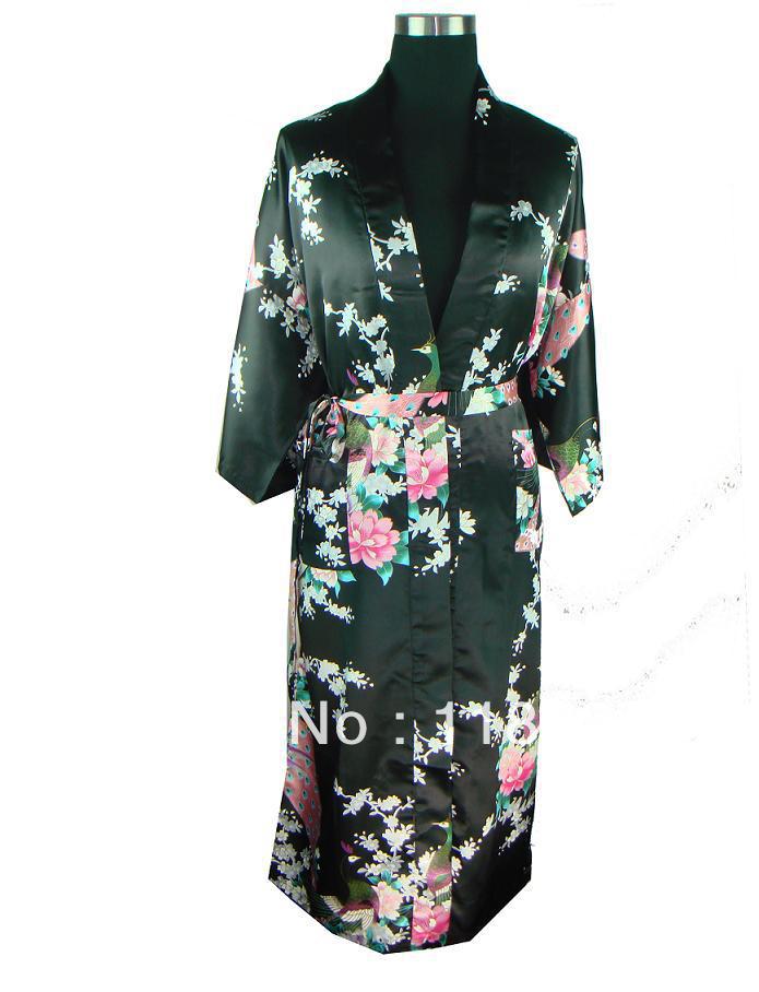 Comfortable Women's Silk Satin peafowl Robe Gown Nightgowns bathrobe SIZE S-XXXL LGD S0038