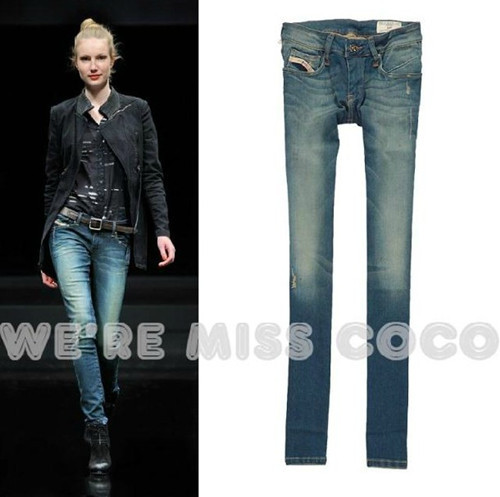 Concise Sexy Distressed Paint Sprayed Hip Lifting Low Rise Skinny Jeans for Ladies Women