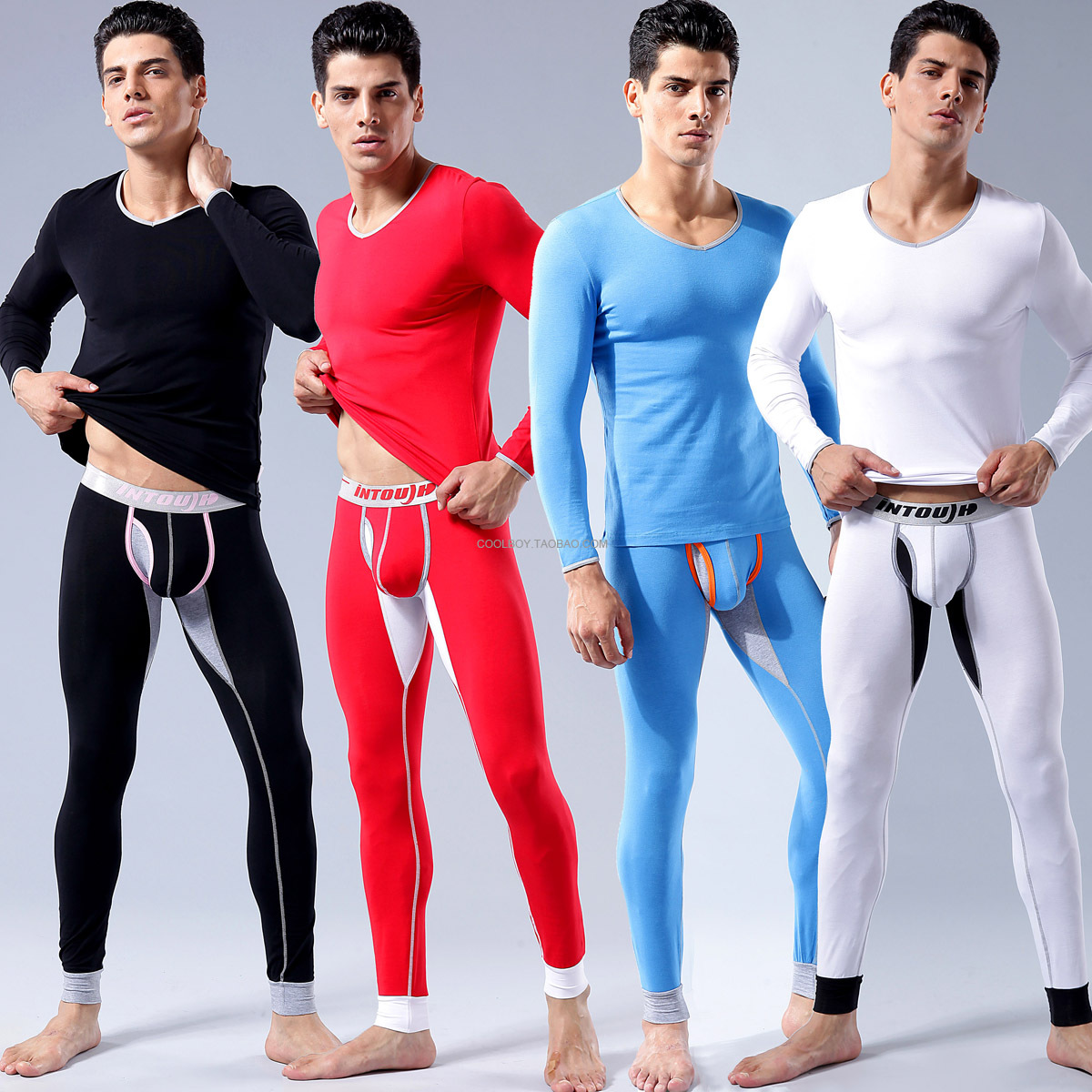 Consmile intouch male underwear set 100% cotton V-neck tight male long johns long johns set