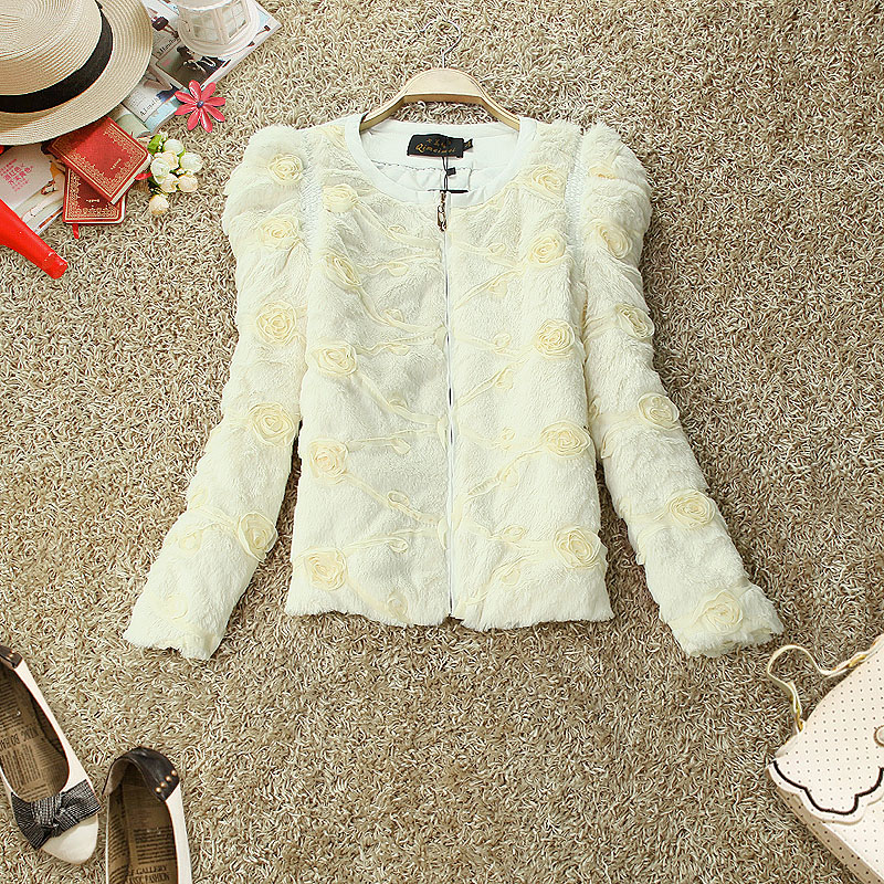 Cool elegant . trophonema water washed leather cotton-padded fur coat a832