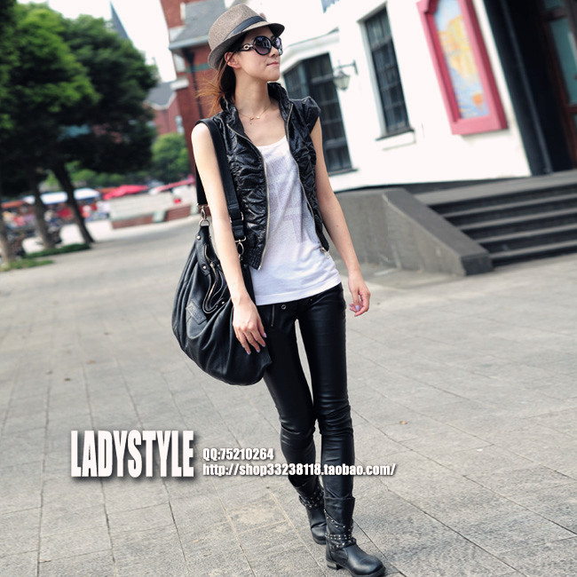 Cool fashion dot excellent faux leather clothing short-sleeve outerwear