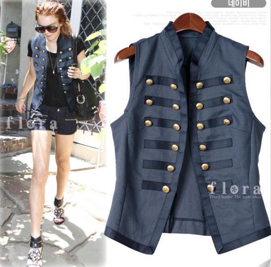 Cool women suit vest Handsome royal wind stand collar double breasted vest