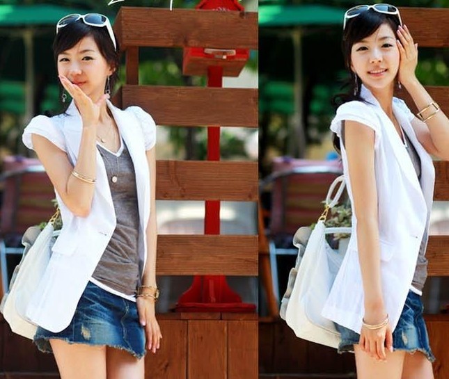 Cool women suit vest Short in size slim elegant ruffled pleated sleeve white vest